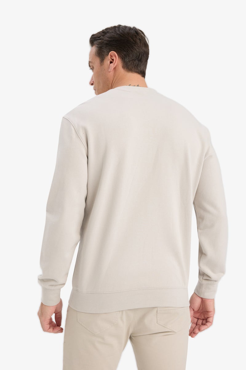 DeFacto Beige Man Cotton Regular Fit Crew Neck Sweatshirt Casual - Image 5